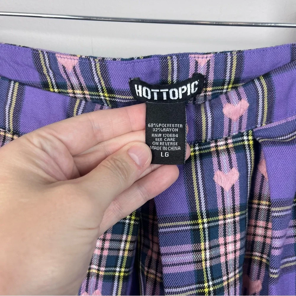 HOT TOPIC Skater Purple Plaid Pink Embroidery Hearts School Girl Skirt Large